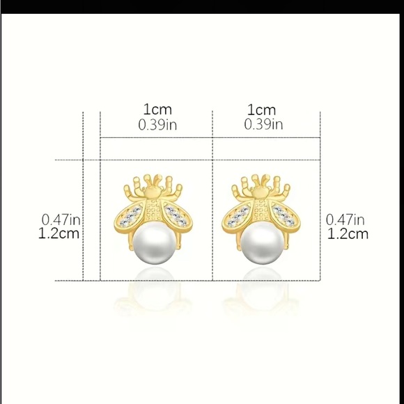 Gold Bumblebee Stud Earrings with Faux Pearl - Picture 8 of 8